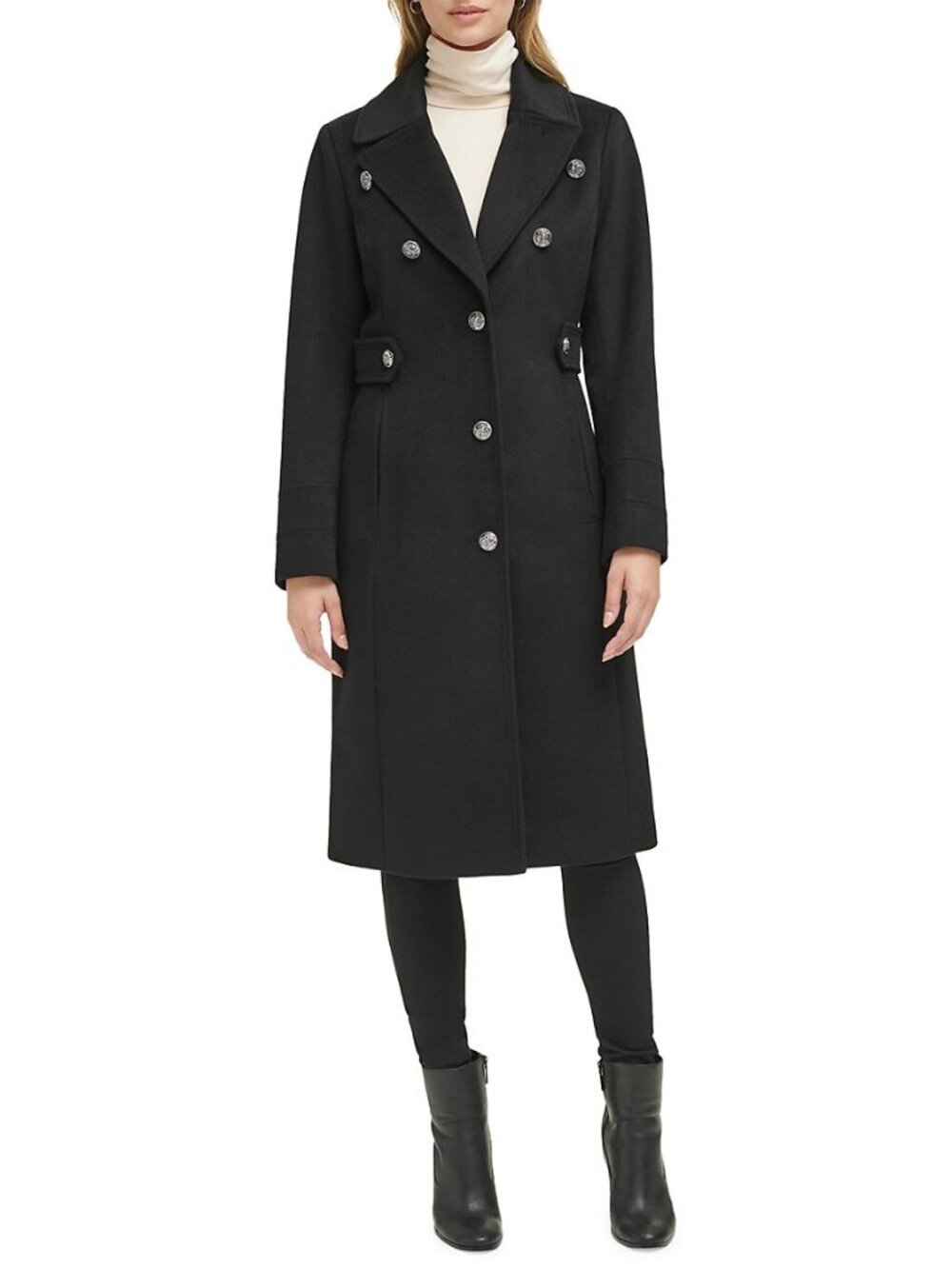 Kenneth Cole NY Military-Inspired Notch Lapel Overcoat, Black